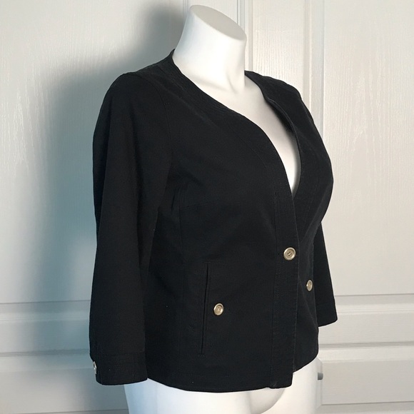 TALBOTS BLACK SINGLE BUTTON 3/4 SLEEVE JACKET - Picture 2 of 6